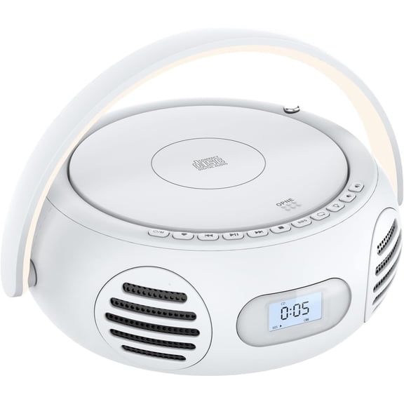 CD Player Portable with Bluetooth, Boombox CD Players for Home with Stereo Sound & Bass Boost, FM Radio, USB/AUX Playback, LED Handle Light, Rechargeable Battery for Gift