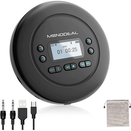 CD Player Portable,Bluetooth CD Player with Dual Headphone Jack for Home, Rechargeable Walkman Small CD Player for Car,CD Player with Bluetooth Visibility LCD Screen