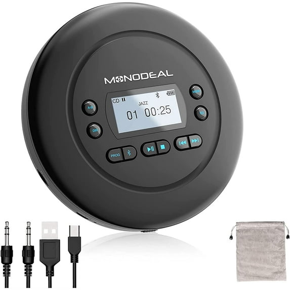 CD Player Portable,Bluetooth CD Player with Dual Headphone Jack for Home, Rechargeable Walkman Small CD Player for Car,CD Player with Bluetooth Visibility LCD Screen