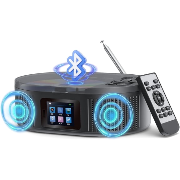CD Player Portable , Boombox CD Player with Bluetooth TX/RX Modes and FM Radio, Dual Stereo Speakers for Home/Car with Remote Support USB, AUX in, Headphone Jack