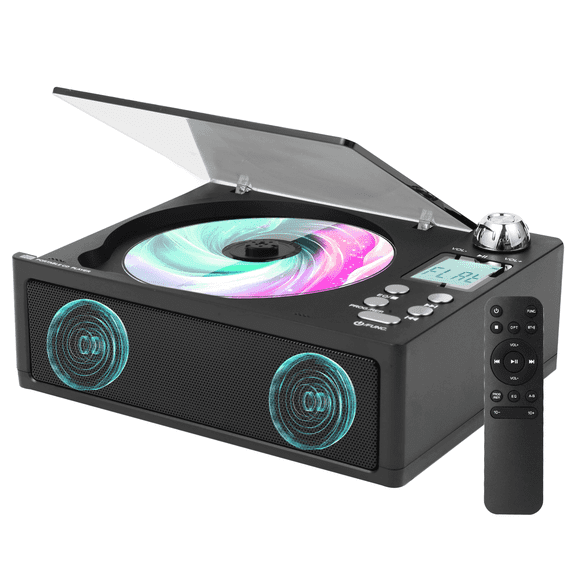 CD Player Portable, Desktop CD Players for Home with Rechargeable Battery, Dual Speakers, Support Opt/USB/TF Card/AUX/FM with Remote Control, LCD Display, 3.5mm Headphone Jack Black