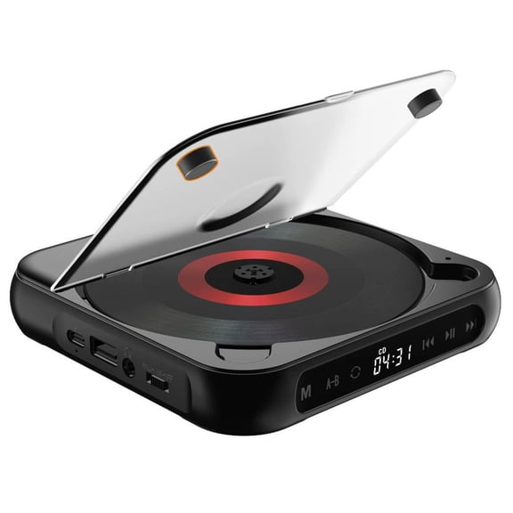 CD Player Portable with Dual Stereo Speakers | Portable CD Player with Bluetooth | 5.3 Bluetooth Speakers,Desktop Retro Player,Rechargeable CD Player for CD/AUX/USB - Black