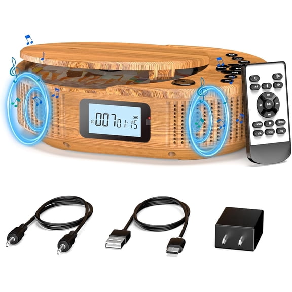 CD Player Portable, Upgraded Portable CD Player & Bluetooth Speaker 2 in 1 Combo, Rechargeable Boombox CD Players for Car/Home with Remote Control, FM Radio, Support AUX/USB, Headphone Jack