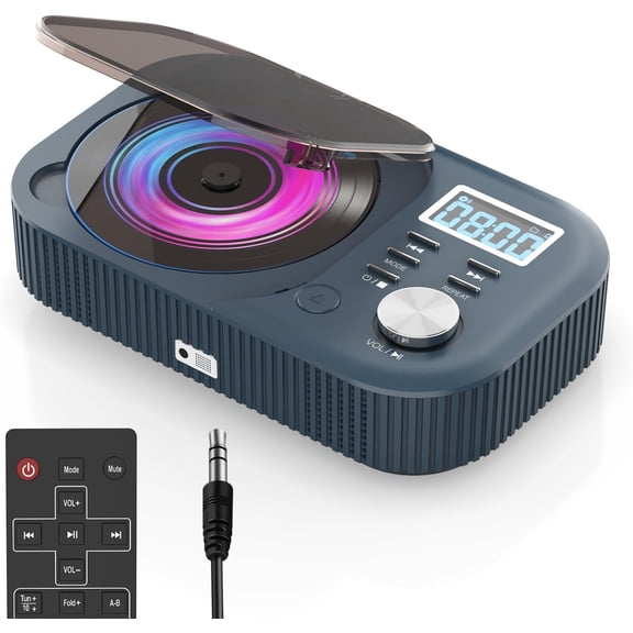 CD Player Portable, White Noise Portable CD Player with Bluetooth/Dual Stereo Speakers,Support FM Radio/USB/AUX,Remote Control,4000mAh Rechargeable for Car/Home Navy Blue
