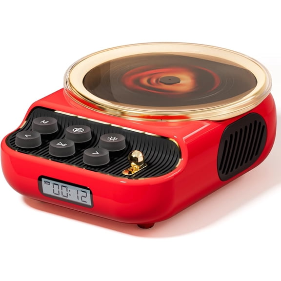 CD Player with  Speakers Built-in HiFi Dual Speaker Retro Portable CD Players for   Radio Music Player with FM Radio, Night Light, LCD Display for Valentine's Day Gifts(Red)
