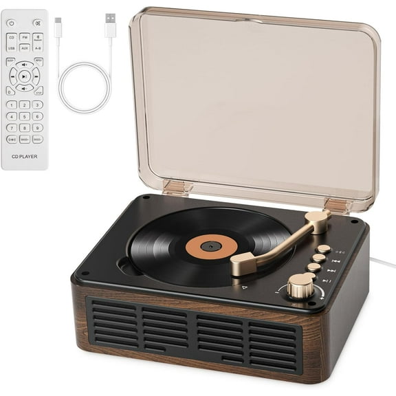 CD Player with Speakers HiFi Stereo Sound for Home,Bluetooth Retro Wood Nostalgic CD Music Players FM Radio with Remote Control,Support USB & AUX Playback