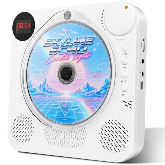 Portable CD Player with Bluetooth, 2000mAh Rechargeable Battery, Front LCD Display, Rotary Volume Knob, Dual Speakers, FM Radio, USB/AUX, Remote Control and Foldaway Stand