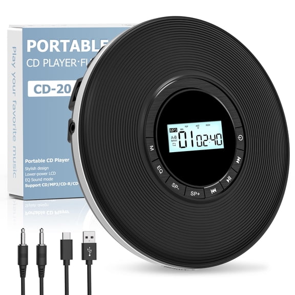 Greadio Portable CD Player, 1000mAh Disman CD Player for Car, Battery Powered Personal CD Music Player with Headphones Jack, Aux-Out Cable/TF Slot, LCD Display, Anti Skip for Home