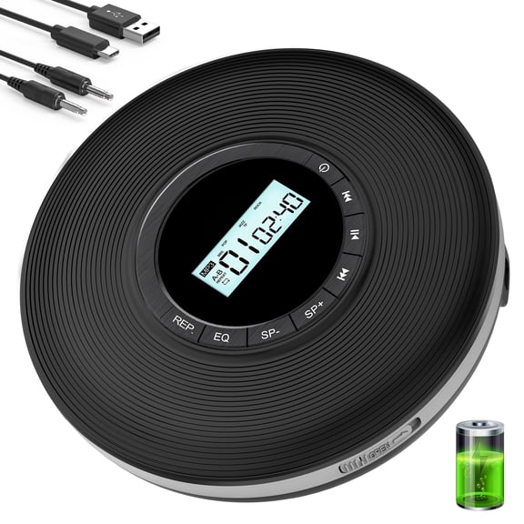 Greadio Portable CD Player, 1000mAh Disman CD Player for Car, Battery Powered Personal CD Music Player with Headphones Jack, Aux-Out Cable/TF Slot, LCD Display, Anti Skip for Home
