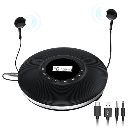 Greadio Portable CD Player, 1000mAh Disman CD Player for Car, Battery Powered Personal CD Music Player with Headphones Jack, Aux-Out Cable/TF Slot, LCD Display, Anti Skip for Home