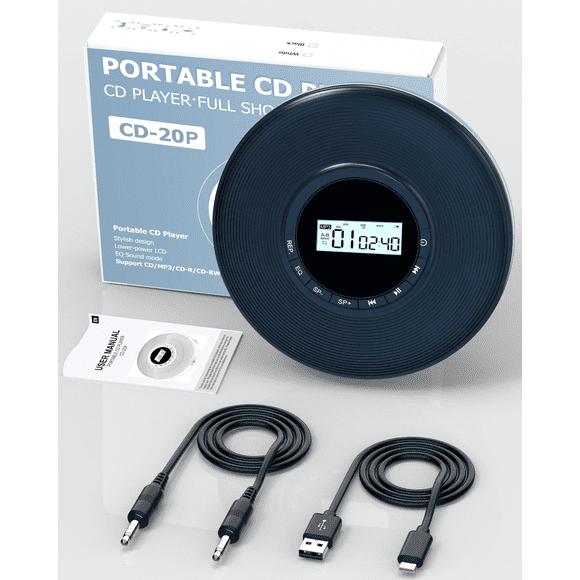 Greadio Portable CD Player, 1000mAh Disman CD Player for Car, Battery Powered Personal CD Music Player with Headphones Jack, Aux-Out Cable/TF Slot, LCD Display, Anti Skip for Home