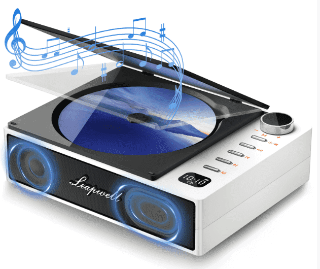 Blitzmax CD Player with Speakers, bluetooth Transmitter, Festival Gift, BGM Player for Home Decor., white