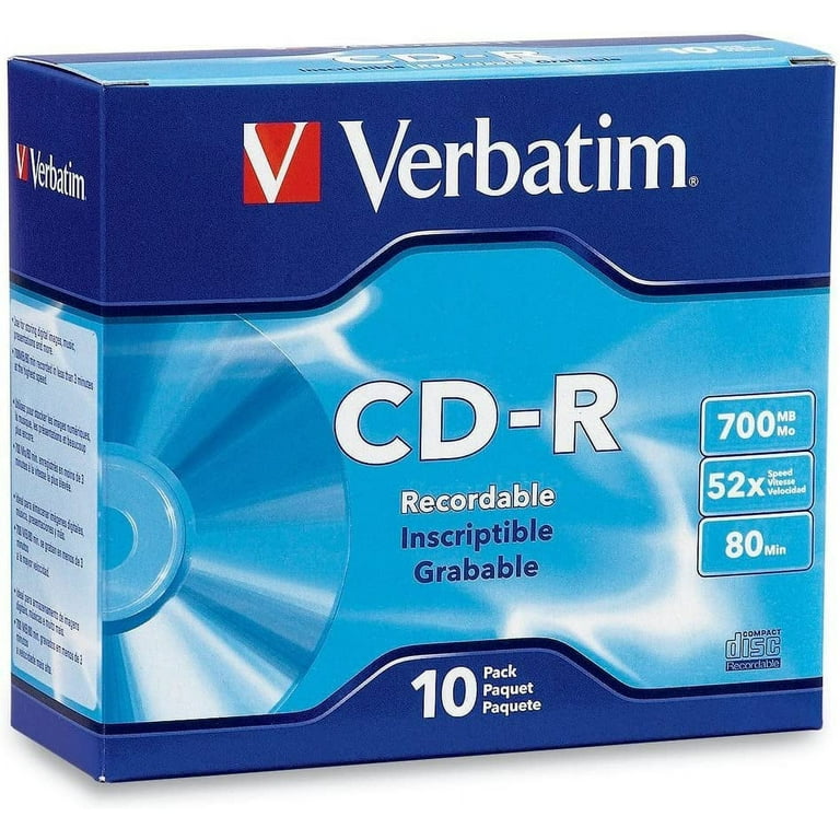 CD-R Blank Discs 700MB 80-Minutes 52X Recordable Disc for Data and Music -  10 Pack Slim Cases 