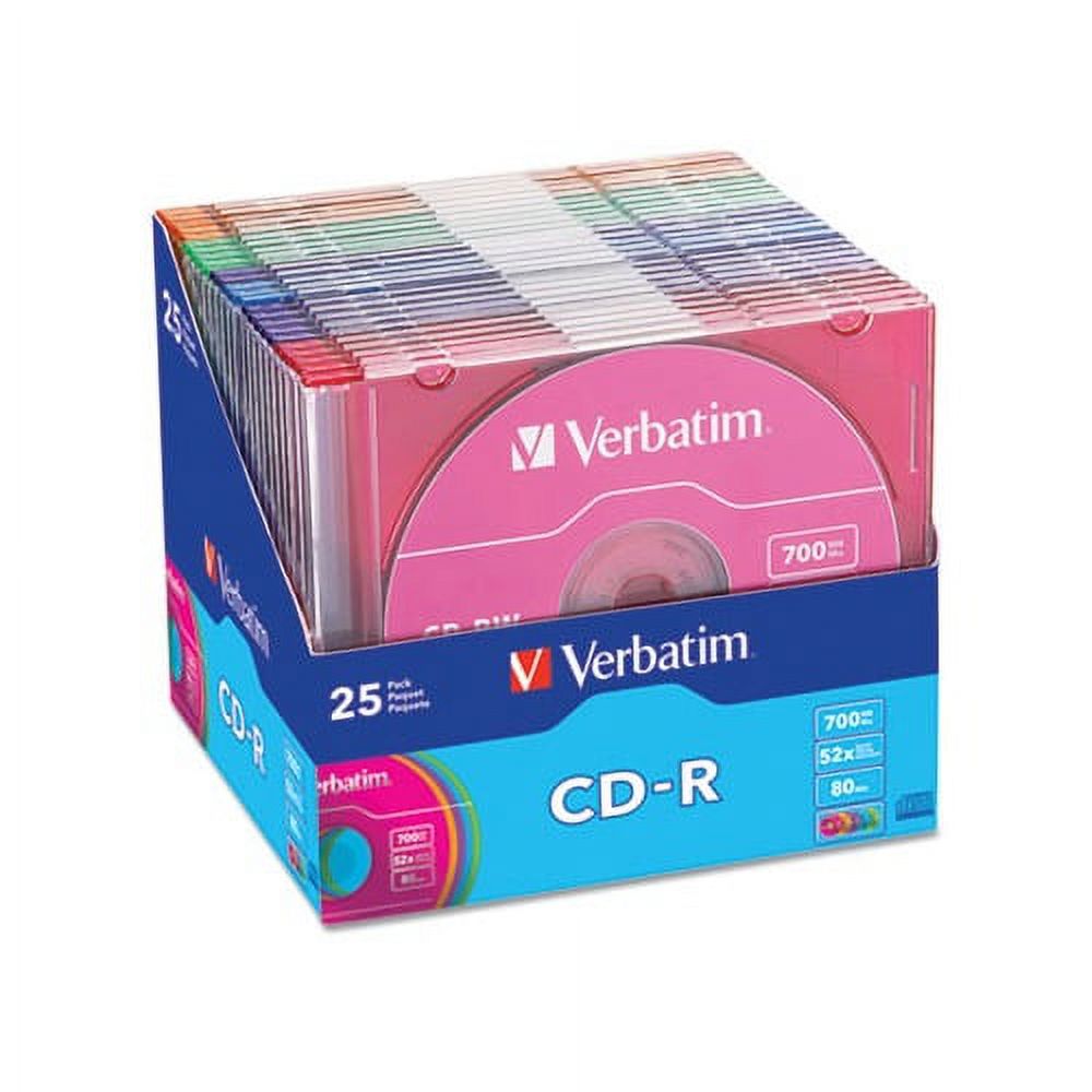 CDR Discs 700MB/80min, 52x, Slim Jewel Cases, Assorted Colors, 25/Pack