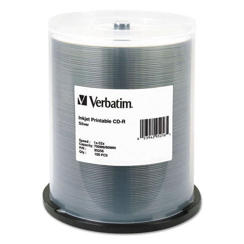 CD-R Printable Recordable Disc, 700 MB/80 min, 52x, Spindle, Silver, 100/Pack | Bundle of 5