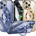 thumbnail image 1 of [CD Ring Compatible with Magsafe Invisible Stand]Magnetic for iPhone 15 Pro Max Case, [Electroplated Bumper Non-Yellowing][Look as Bare iPhone]Slim Clear Case with Holder for Women Men Girls, 1 of 13