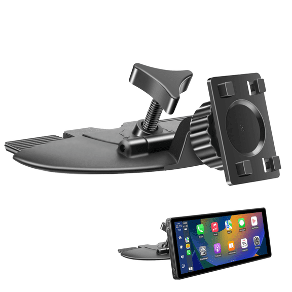 CD Slot Mount Fit for CarPlay Screen, 360 Adjustable Car Display Holder Compatible with 7-10" Portable Monitors, Backup Camera, Car Stereo, GPS