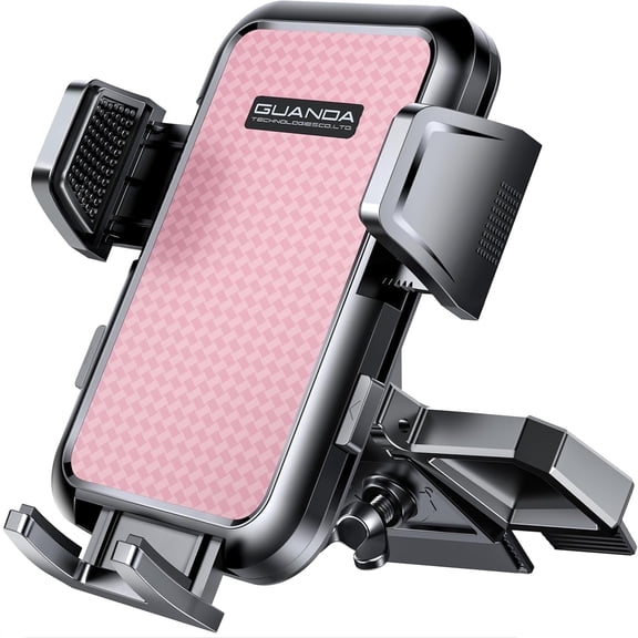 GUANDA CD Slot Car Phone Mount – Upgraded 360° Adjustable Holder for iPhone & Android, Secure Anti-Slip Design, Compatible with Thick Cases(Pink)