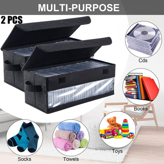 CD Storage Bags (2 Pack) Clear PVC Plastic Media Carrying Case with Zipper - Holds 100 CDs Total - Strong Handles - Protects CDs, Video Games, Music from Dirt & Moisture