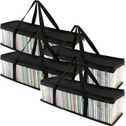 CD Storage Bags 4 Pack - Transparent PVC Media Storage - Water Resistant CD Holder Case with Handles - Clear Plastic Carrying Game Bag Storage for CDs, Albums, Video Games, Books - Stock Your Home