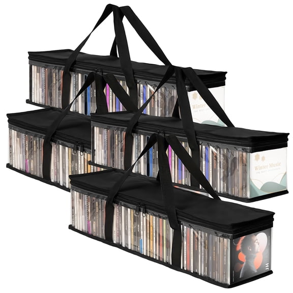 4 Pack CD Storage Bags, Transparent PVC Media Storage Water Resistant CD Holder Case with Handles Clear Carrying Game Bag Storage for CDs, Albums, Video Games, Books