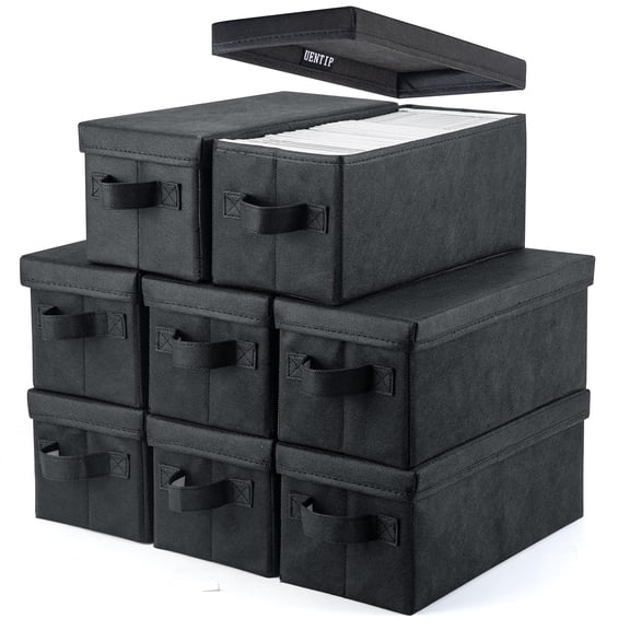 CD Storage Box - Pack of 8 Case 13.2" x 5.9" 5.3", Container holds 30 CDs in full jewel cases, 60 slim and 165 discs sleeves Black (8pack-black)
