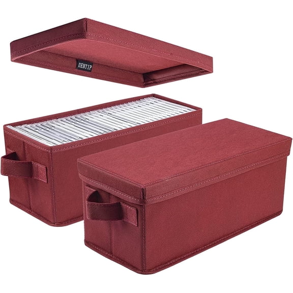 CD Storage Boxes - Pack of 2 CD Case Holder, Container holds 30 CDs in full jewel cases, 60 CDs in slim cases, and 165 discs in CD sleeves - (2pack-red)