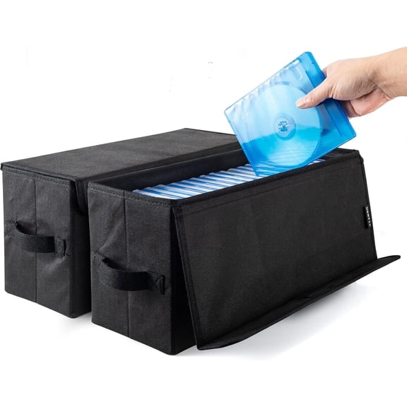 alavisxf xx CD Storage Boxes - Pack of 2 DVD Case Storage, Container Holds 40 CDs in Full Jewel Cases,80 DVDs in Slim Cases and 200 Discs in CD Sleeves - (2Pack-Black-Covered Type)