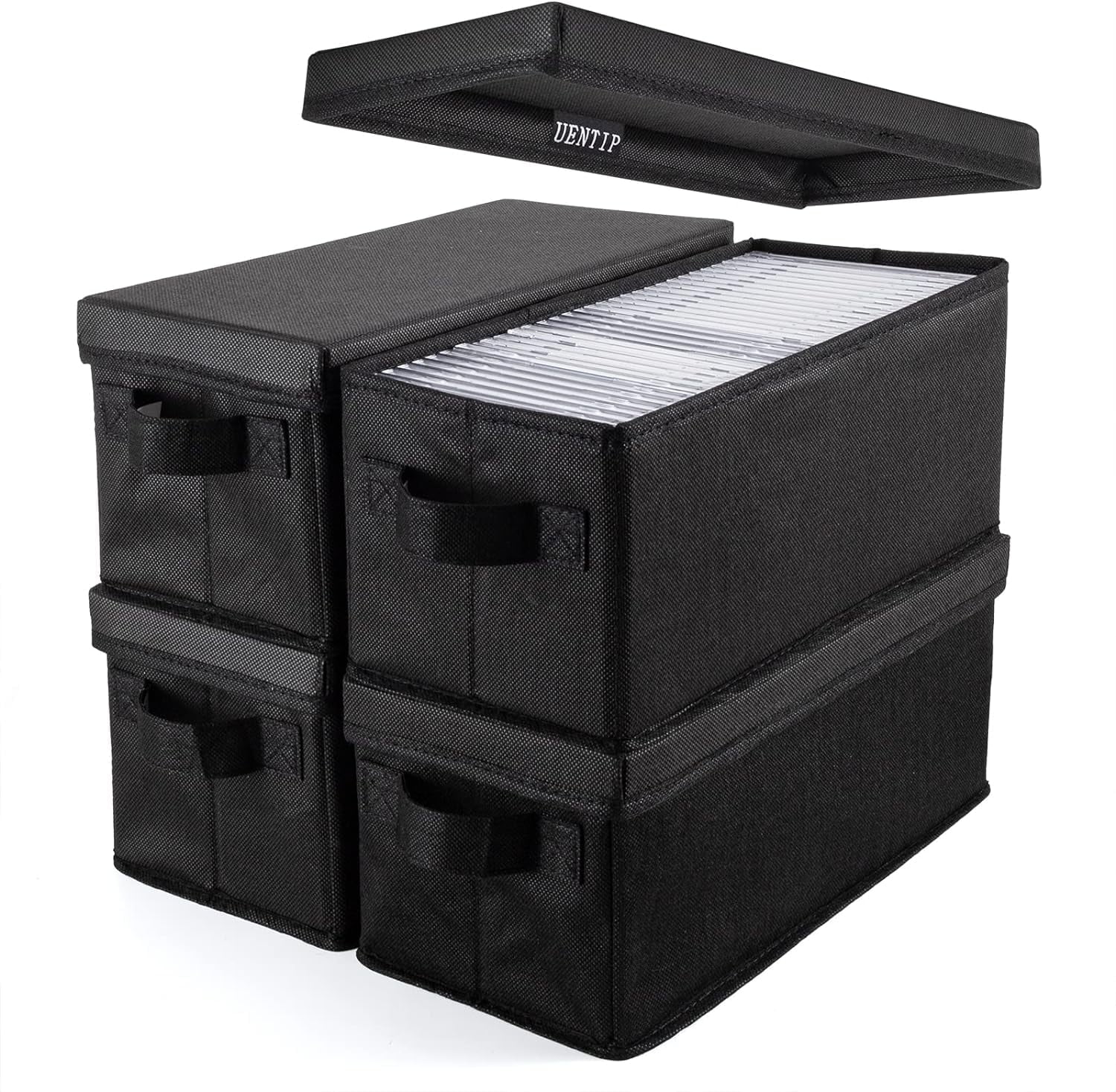 CD Storage Boxes - Pack of 4 CD Case Holder, Container holds 30 CDs in ...