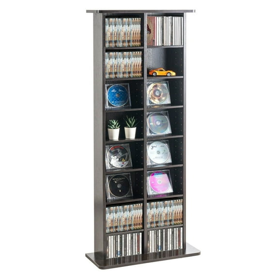 CD Storage Cabinet, 8-Tier DVD Shelf - Holds 464 Discs - Adjustable Shelves, 16 Compartments - Nut-brown Media Organizer for Movies, Music & Games