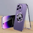 thumbnail image 1 of [CD Texture Metal Camera Ring & Magnetic Flip Phone Case for iPhone 15 Pro, [Compatible with MagSafe] Metal Frame Plating PC Back with Built-in Tempered Glass Screen Protector - Purple, 1 of 7