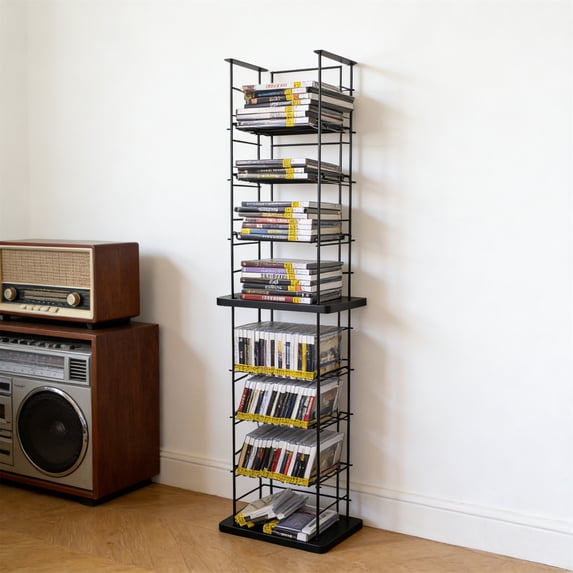 CD Tower Media Rack, DVD Organizer, Video Game and Blu-Ray Storage, Holds 176 Single CDs