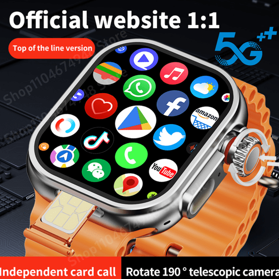 CD12 Smartwatch Upgrade Android 12.0 Smart Watch With 2.26inch Amoled Screen 180 ° Rotary Camera GPS WIFI Compass Sim Card Slot