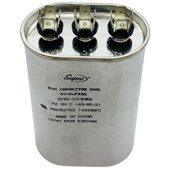 CD40+5X370, Dual Run Capacitor Oval 40 + 5 Mfd. 370 Volt