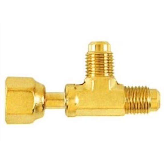 CD9611 Tee Connector, 1/4" f. Flare w/Depressor tip x 1/4" m. Flare Access x 1/4" m. Flare Access, Sold Each
