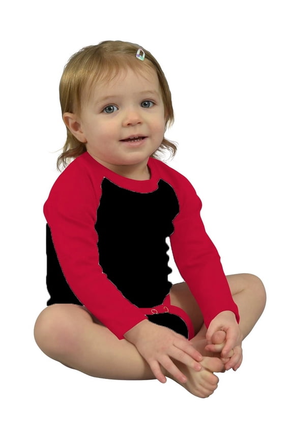<![CDATA[Interlock Long Sleeve Raglan Bodysuit,  Black/Red,  0-3 m]]>