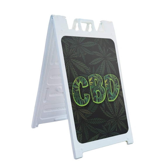 CDB 24" x 36" Double Sided A-Frame Sidewalk Sign, Includes 2 Plastic Inserts | Foldable Portable White Signicade Sandwich Board Signs