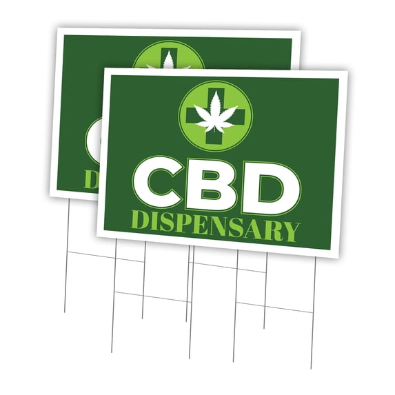 CDB Dispensary 2 Pack Of 24" x 36" Yard Sign & Stake | Advertise Your Business | Stake Included Image On Both Sides | Made in The USA
