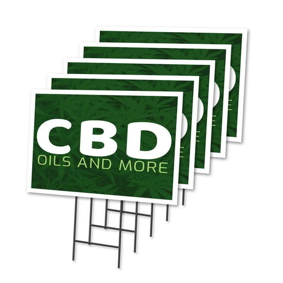 CDB Oils and More 5 Pack Of 18" x 24" Yard Sign & Stake | Advertise Your Business | Stake Included Image On Front Only | Made in The USA