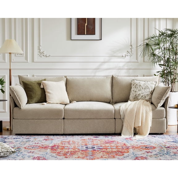 CDCASA 102.6'' Modular Sectional Sofa, Oversized 3 Seater Sofa Couch, Chenille Deep Seat Couches for Living Room, Beige