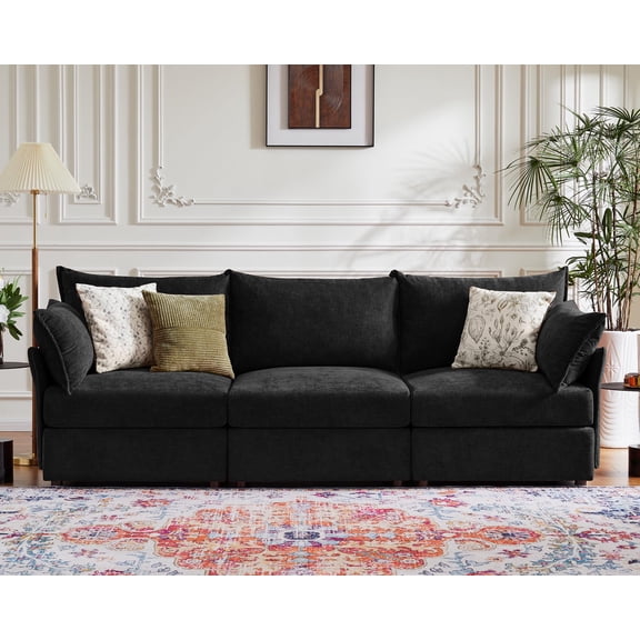 CDCASA 102.6'' Modular Sectional Sofa, Oversized 3 Seater Sofa Couch, Chenille Deep Seat Couches for Living Room, Black