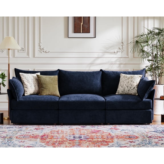CDCASA 102.6'' Modular Sectional Sofa, Oversized 3 Seater Sofa Couch, Chenille Deep Seat Couches for Living Room, Blue