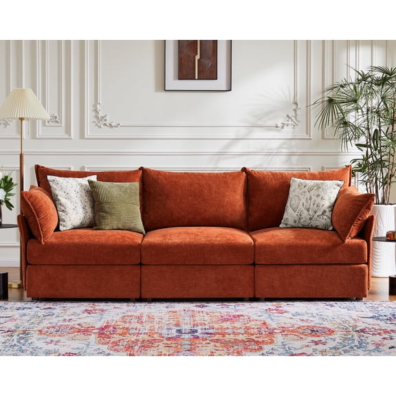 CDCASA 102.6'' Modular Sectional Sofa, Oversized 3 Seater Sofa Couch, Chenille Deep Seat Couches for Living Room, Terracotta