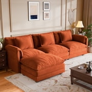CDCASA 113" Modular Sectional Sofa with Movable Ottoman, 4-Seat Large L Shaped Couch with Deep Seat, Comfy Chenille Sectionals for Living Room, Orange