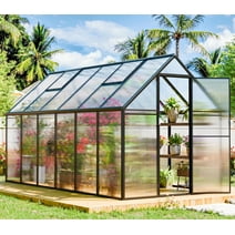 CDCASA 12.4x6.2 FT Quick Setup Polycarbonate Greenhouse with Roof Vent, Large Aluminum Walk-in Green House for Outdoor Garden Backyard, Black (12.4x6.2 FT,Black)