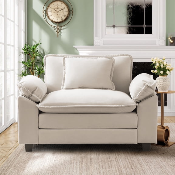 CDCASA 49.5" W Oversized Accent Chair, Chenille Cloud Sofa Chairs in Living Room, Comfy Reading Chair with Deep Seat, Modern Armchair in Extra Wide Armrests, Beige