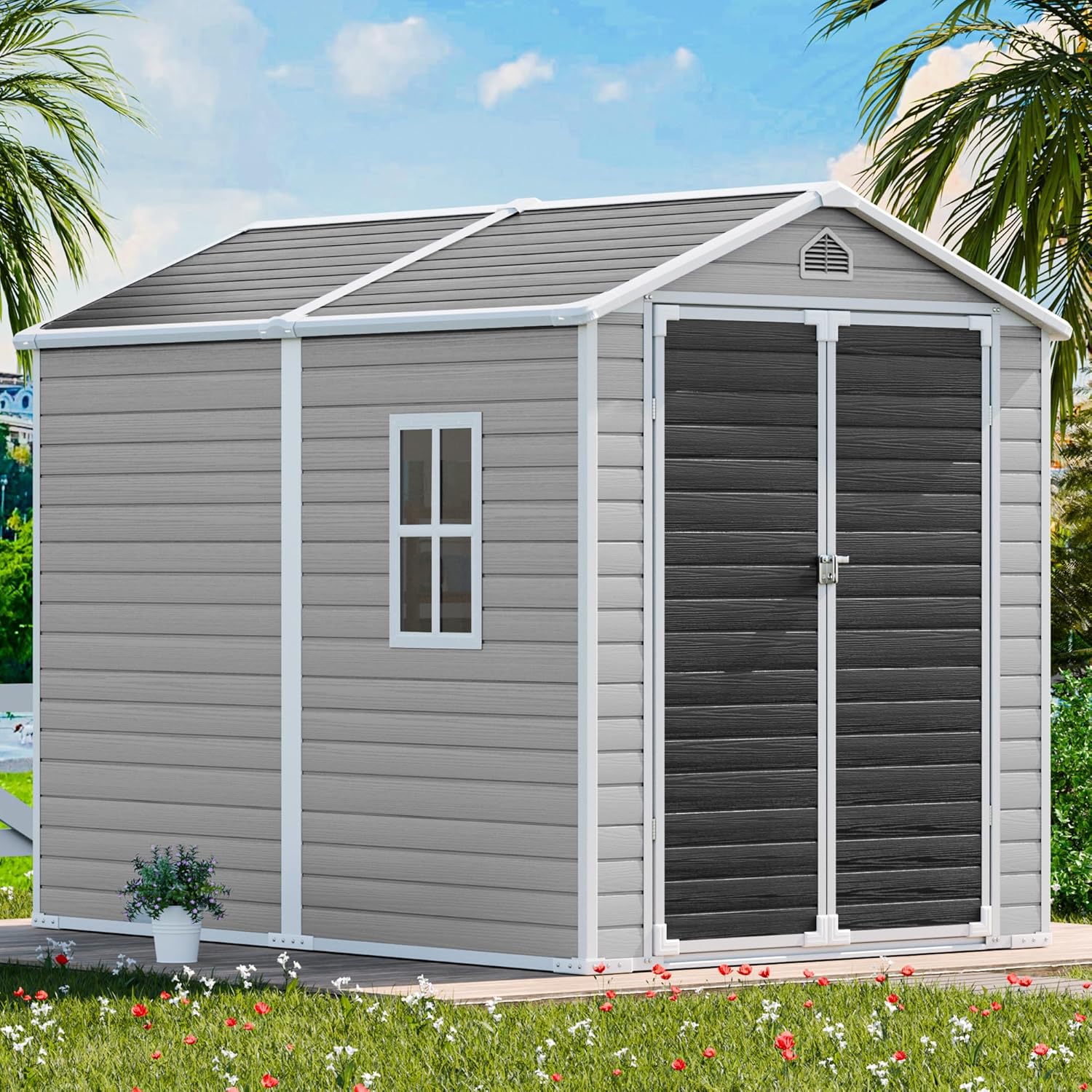 CDCASA 4x6 Feet Resin Storage Shed, Waterproof Outdoor Shed with Floor