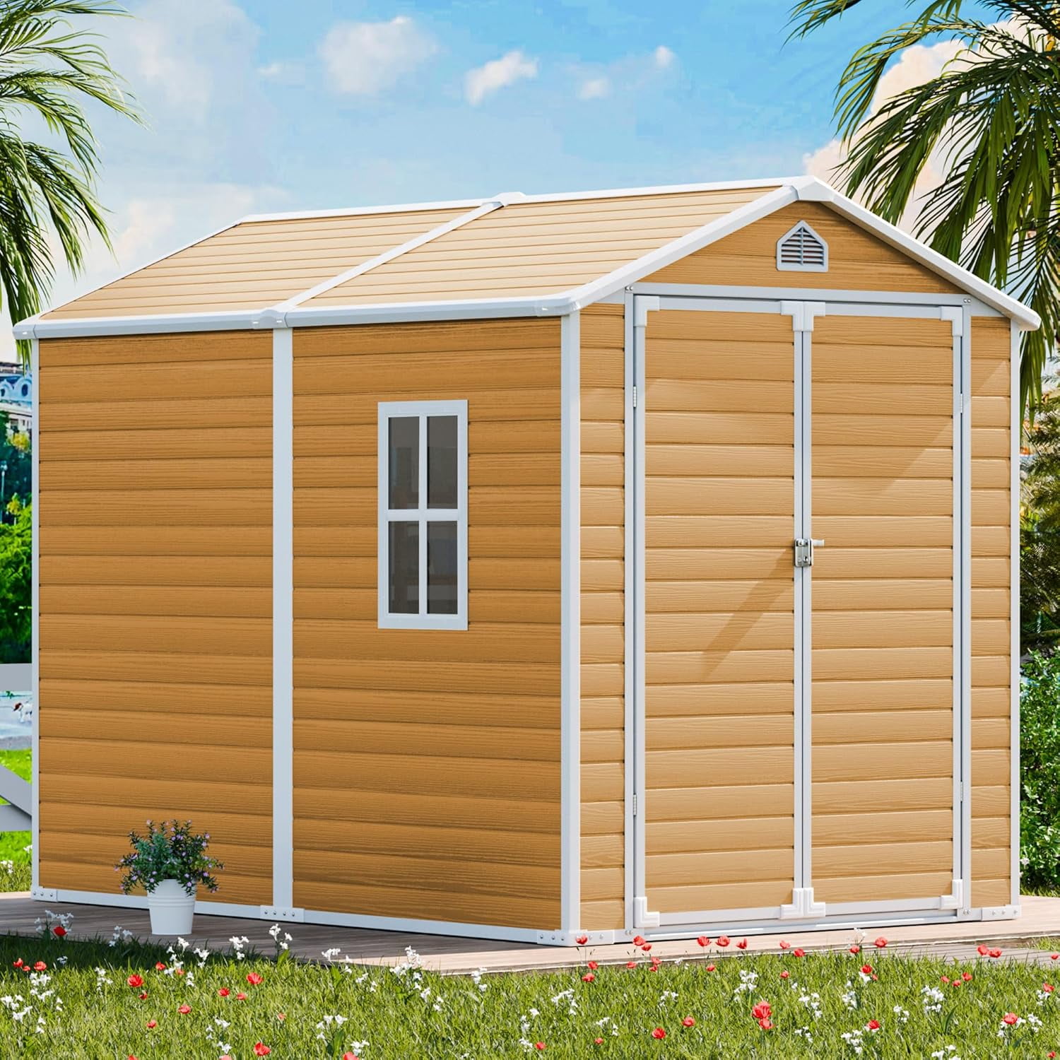 CDCASA 4x6 Feet Resin Storage Shed, Waterproof Outdoor Shed with Floor