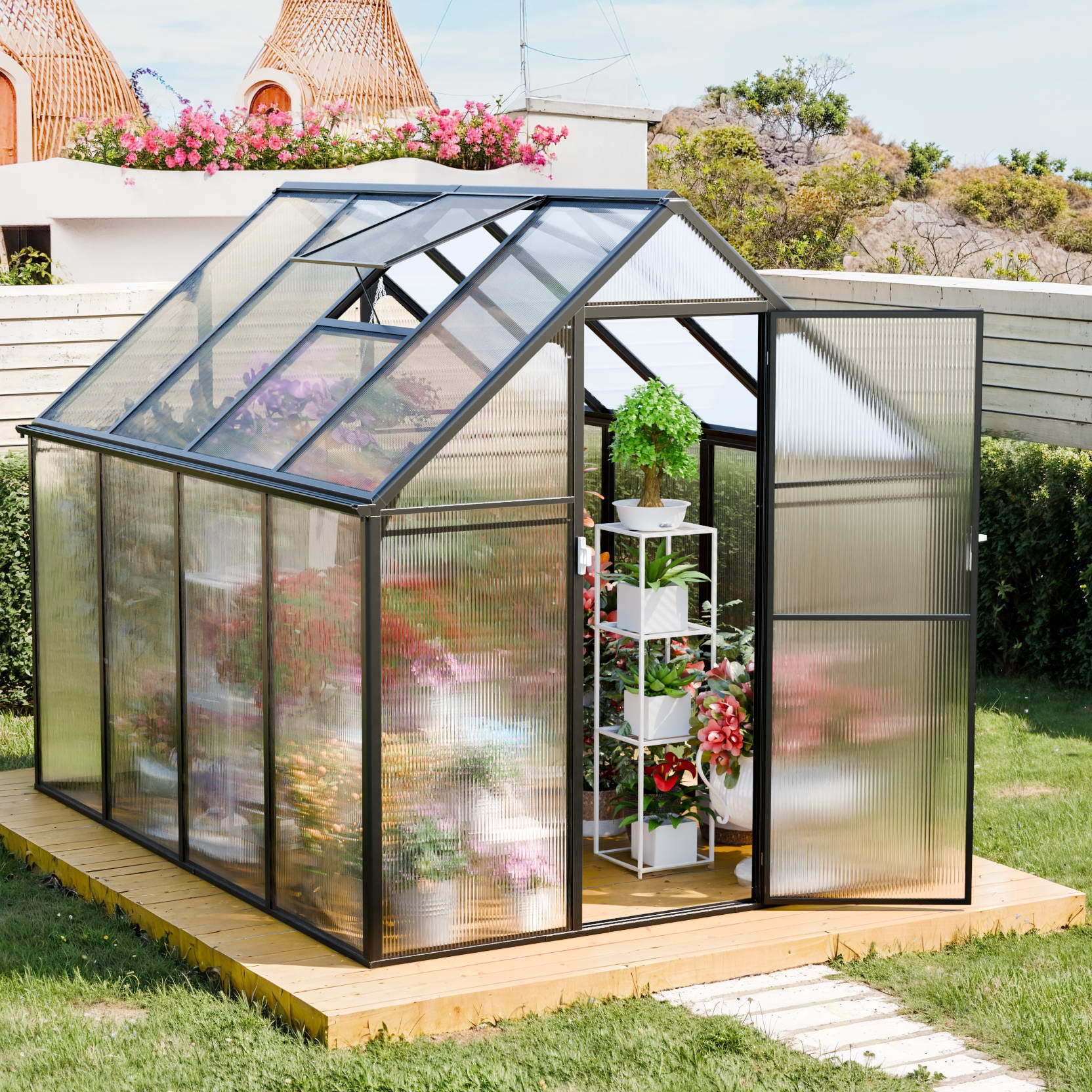 CDCASA 8.2x6.2 FT Quick Setup Polycarbonate Greenhouse with Roof