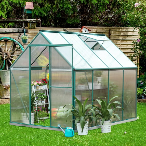 CDCASA 8.2x6.2 FT Quick Setup Polycarbonate Greenhouse with Roof Vent, Large Aluminum Walk-in Green House for Outdoor Garden Backyard, Black (8.2x6.2 FT,Green)